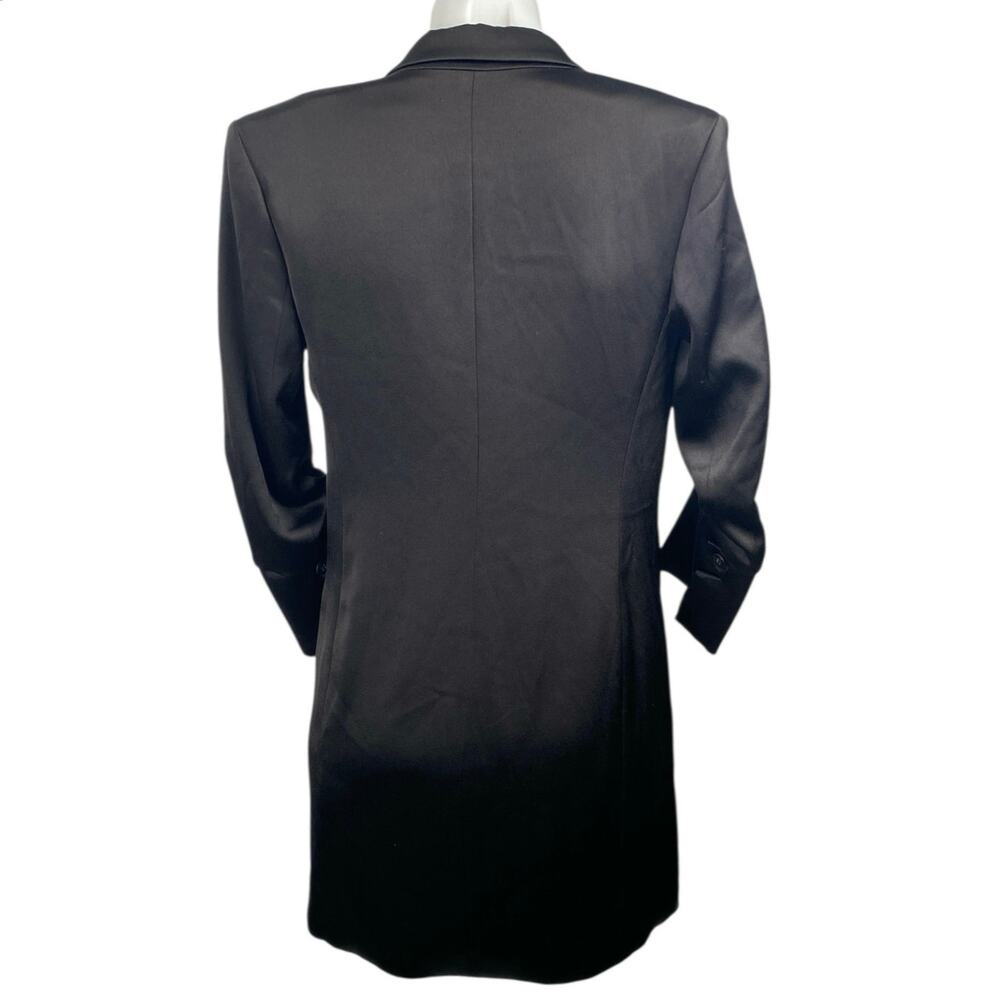 Halston Black Satin Double Breasted Ruched 3/4 Sleeve Blaxzr Coat Jacket Top XS - Picture 3 of 5